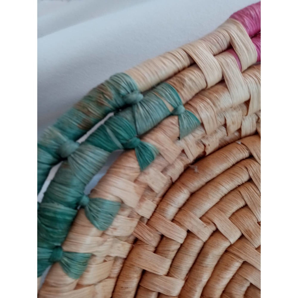 Vintage Colorful Shallow Woven Basket Boho Decor - Picture 4 of 10